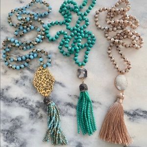 Long Teal Green Tassel Boho Necklace